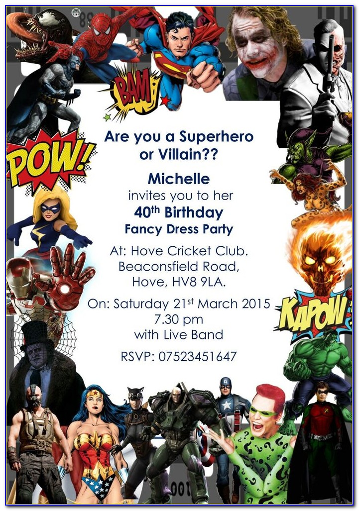 Superhero And Villain Party Invitations