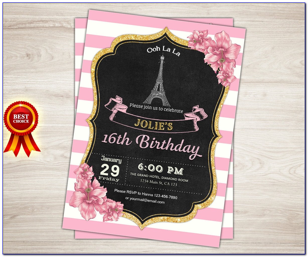 Sweet Sixteen Paris Themed Invitations
