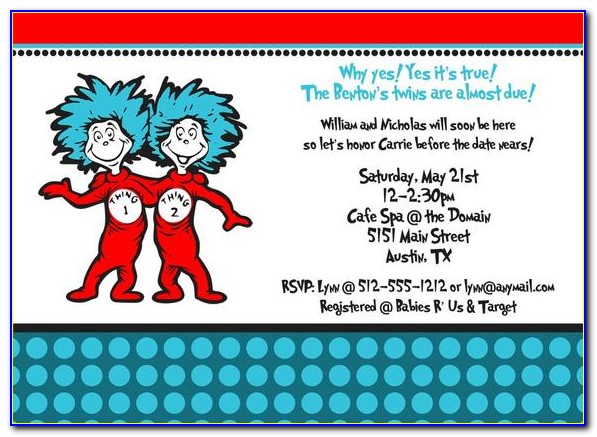 Thing 1 Thing 2 Invitations Baby Shower