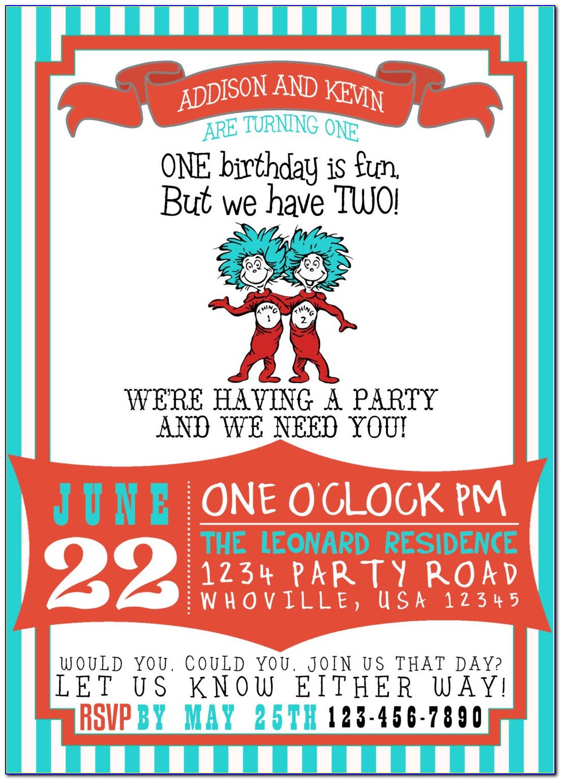 Thing 1 Thing 2 Party Invitations