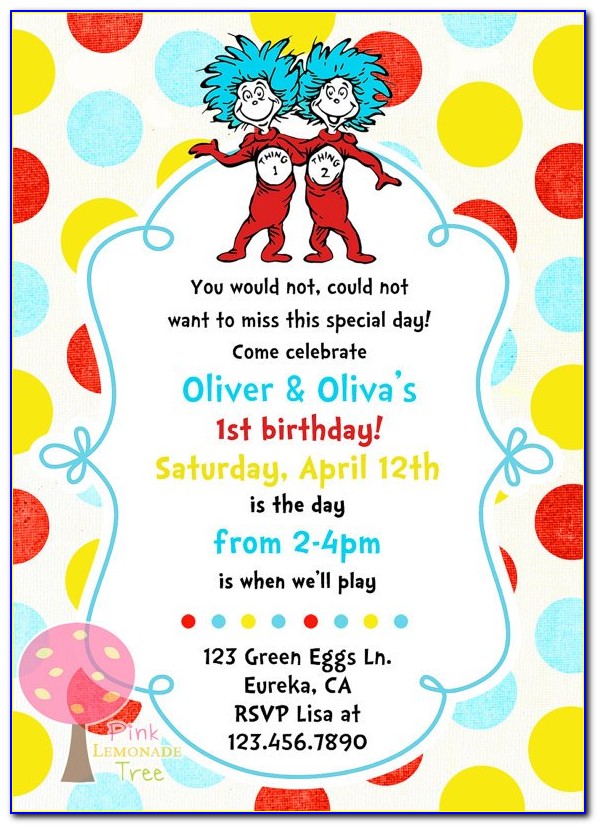 Thing One And Thing Two Birthday Invitations