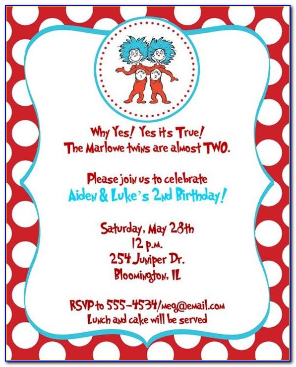 Thing One And Thing Two Birthday Party Invitations