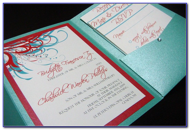 Tiffany Blue And Red Wedding Invitation