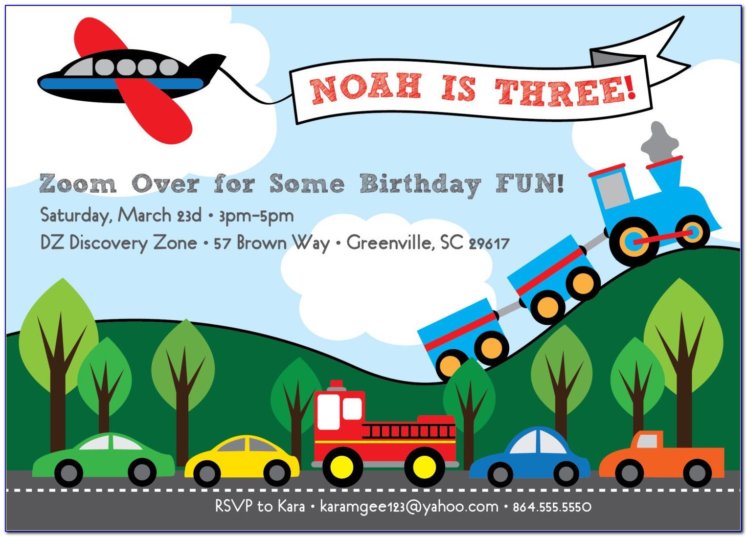 Transportation Birthday Party Invitations