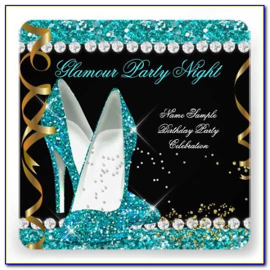 Turquoise And Black Birthday Invitations