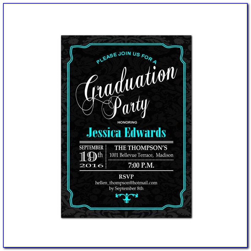 Turquoise And Black Graduation Invitations
