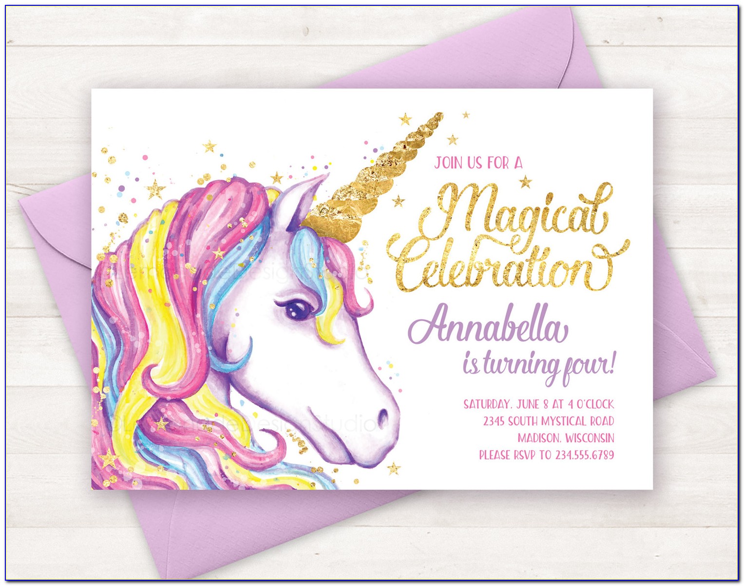 Unicorn Birthday Invitation Card Free