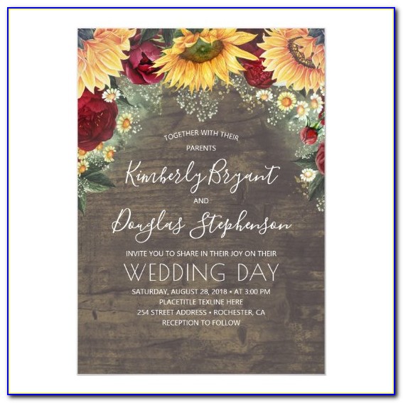 Wedding Invitations With Roses And Sunflowers