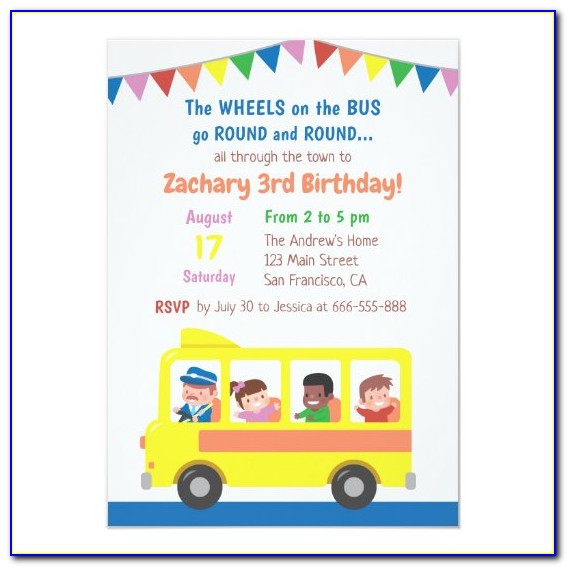 Wheels On The Bus Birthday Invitation Card