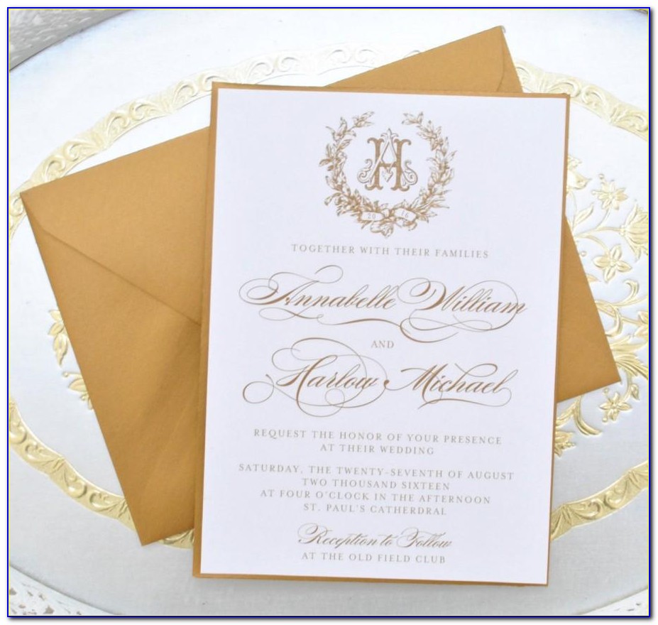 White And Gold Vintage Wedding Invitations