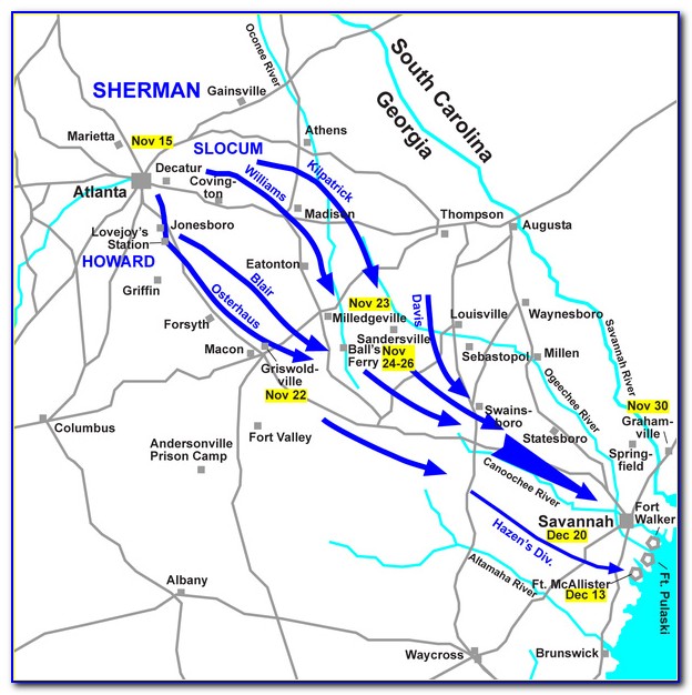 Civil War Sherman's March To The Sea Map