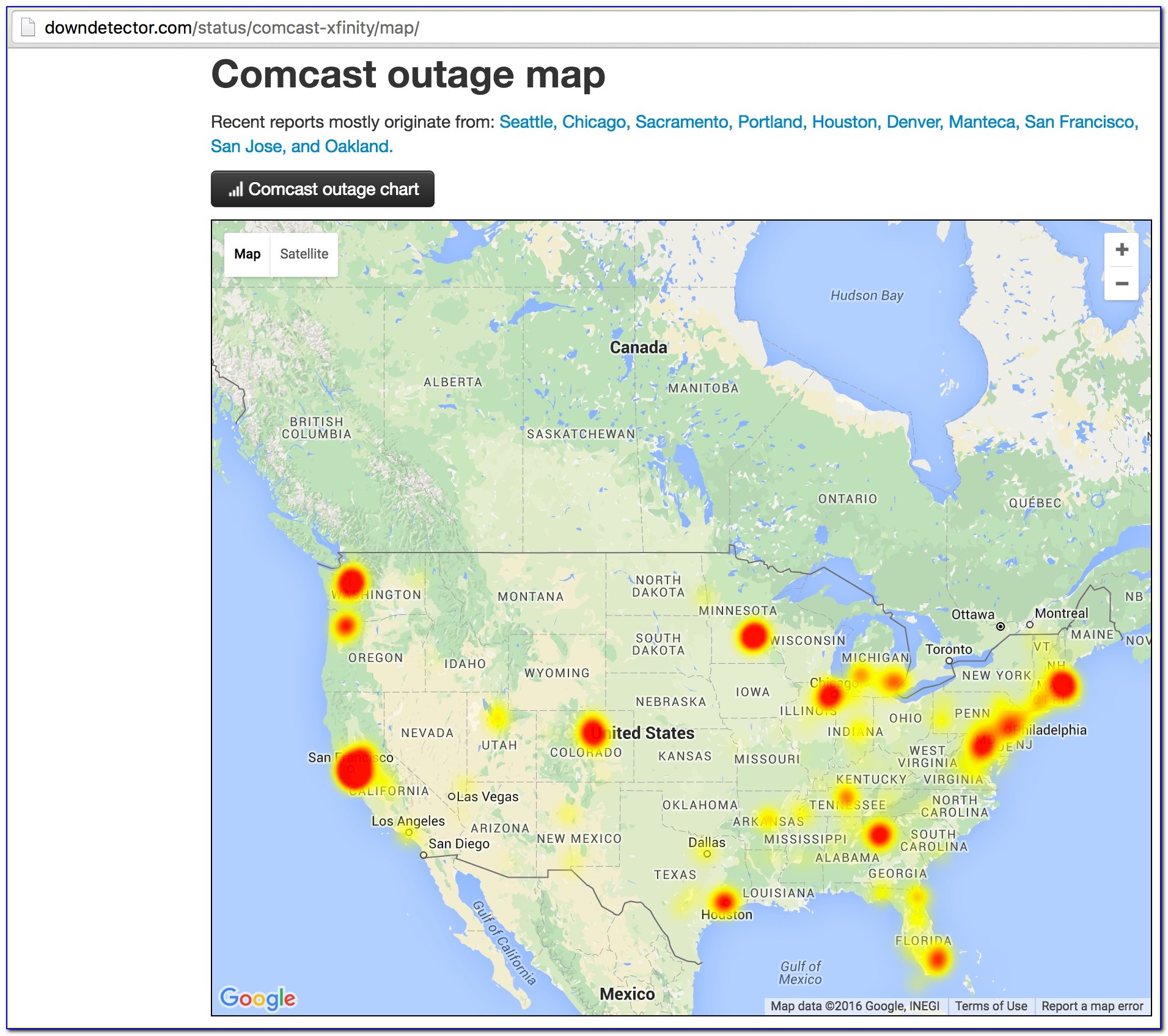 Comcast Internet Outage Map Today