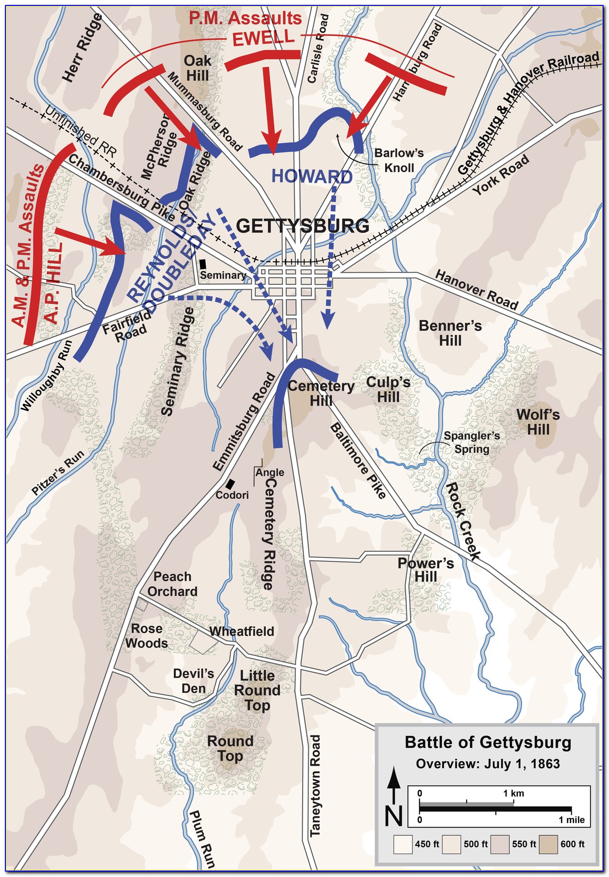 Gettysburg Battlefield Map Day 1
