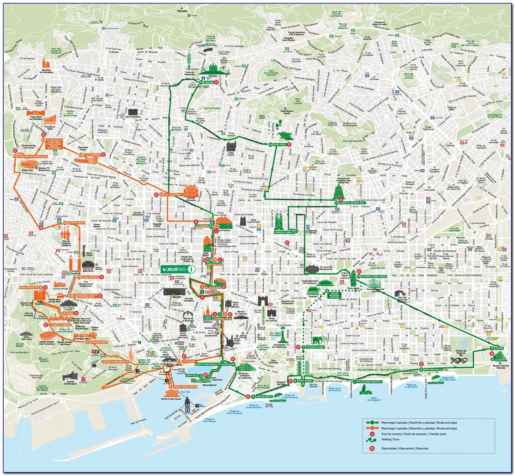 Hop On Hop Off Barcelona City Tour Map