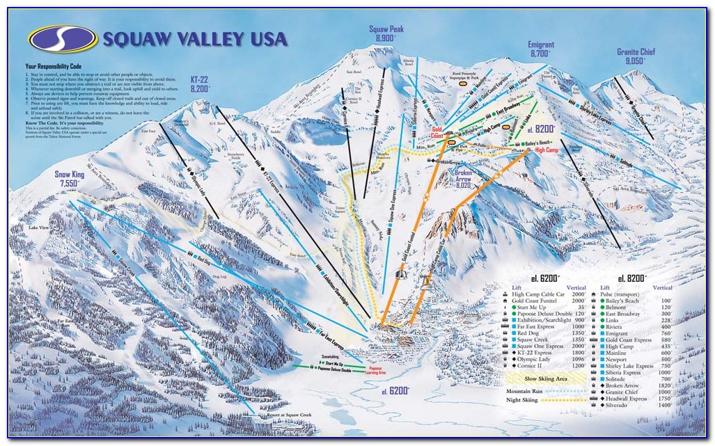 Lake Tahoe Ski Slopes Map