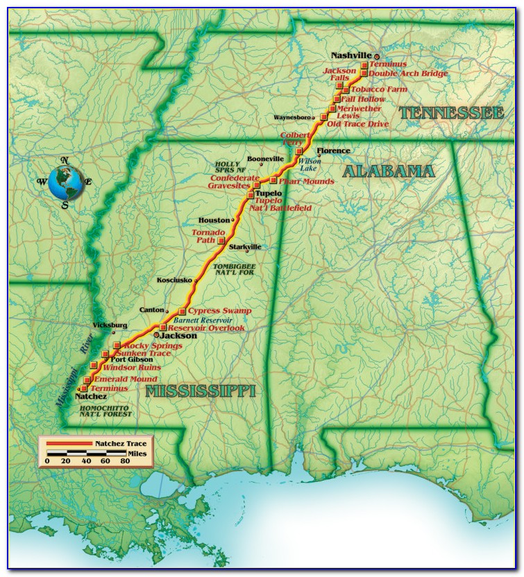 Natchez Trace Map Mississippi