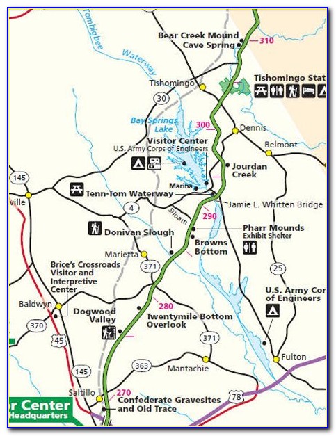 Natchez Trace Map With Mile Markers