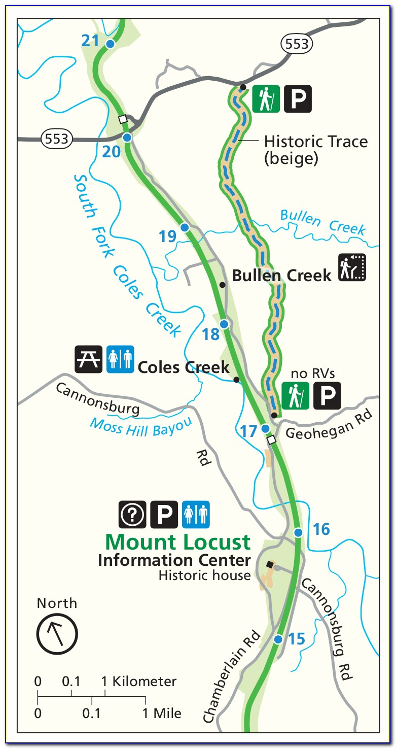 Natchez Trace Parkway Map With Mile Markers