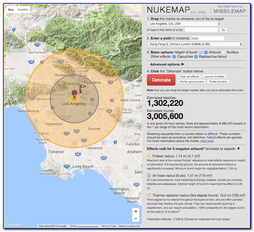 Nuclear Explosion Radius Map