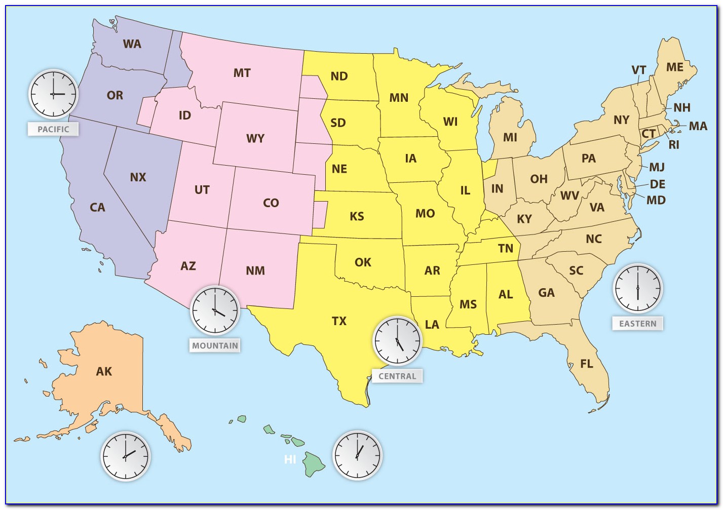 Printable Us Time Zone Map With States