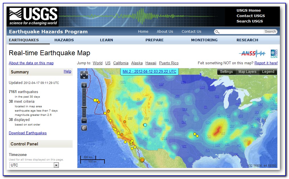 Real Time Earthquake Map Canada