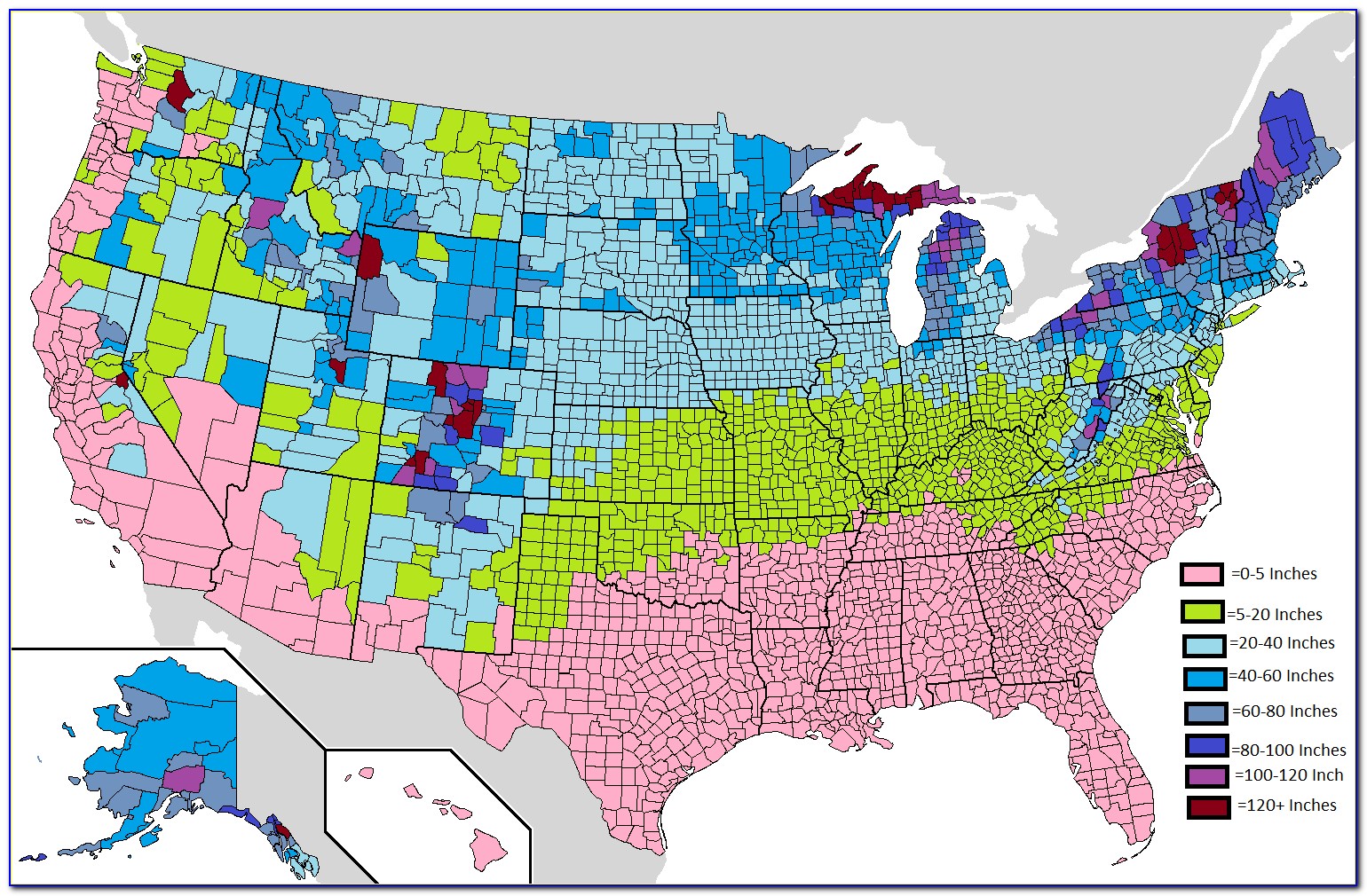 Snowfall Totals Map Usa