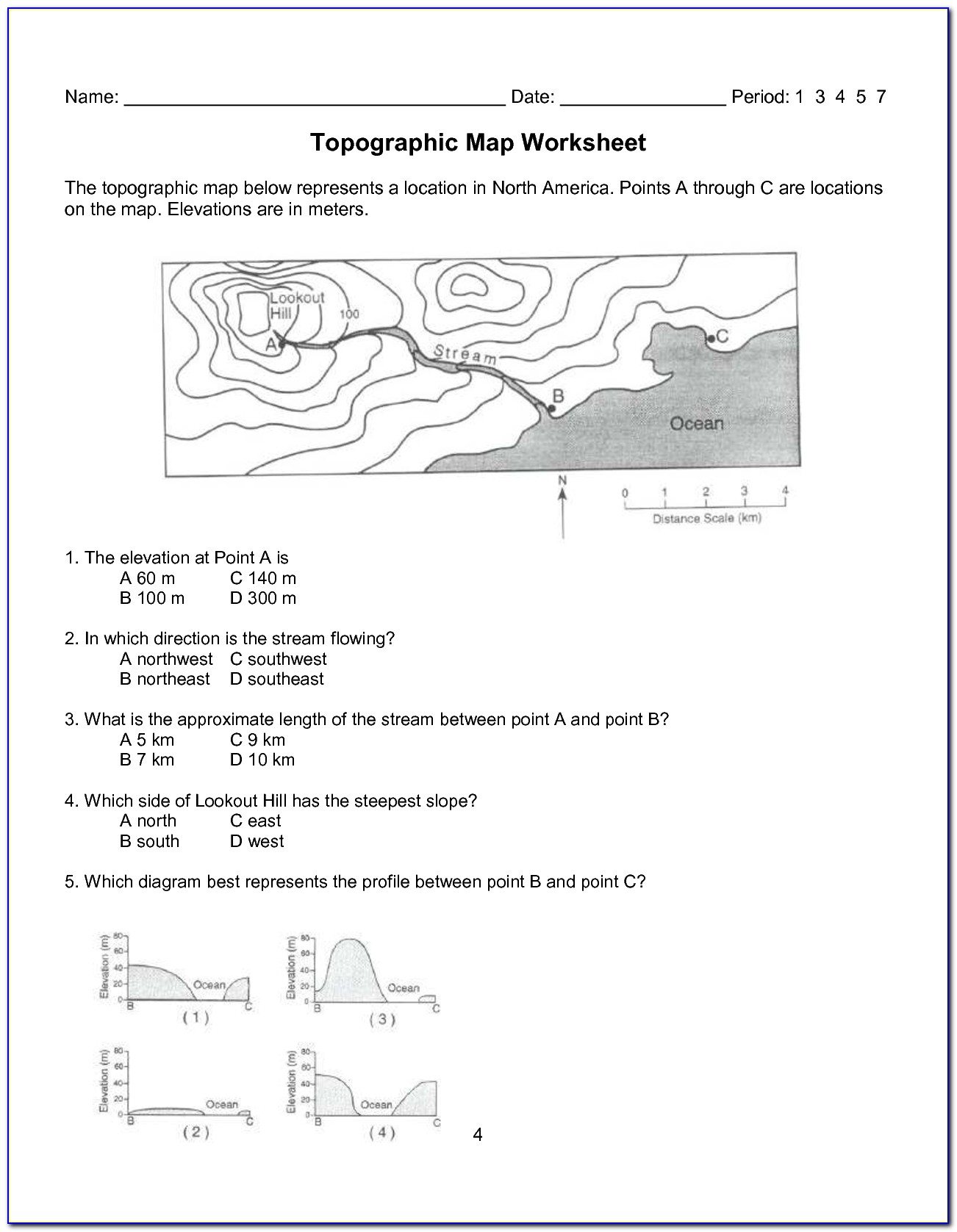 Topographic Map Worksheet 4th Grade