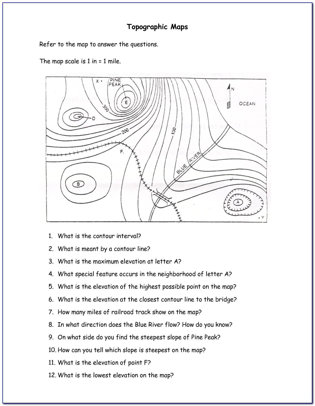 Topographic Map Worksheet 8th Grade