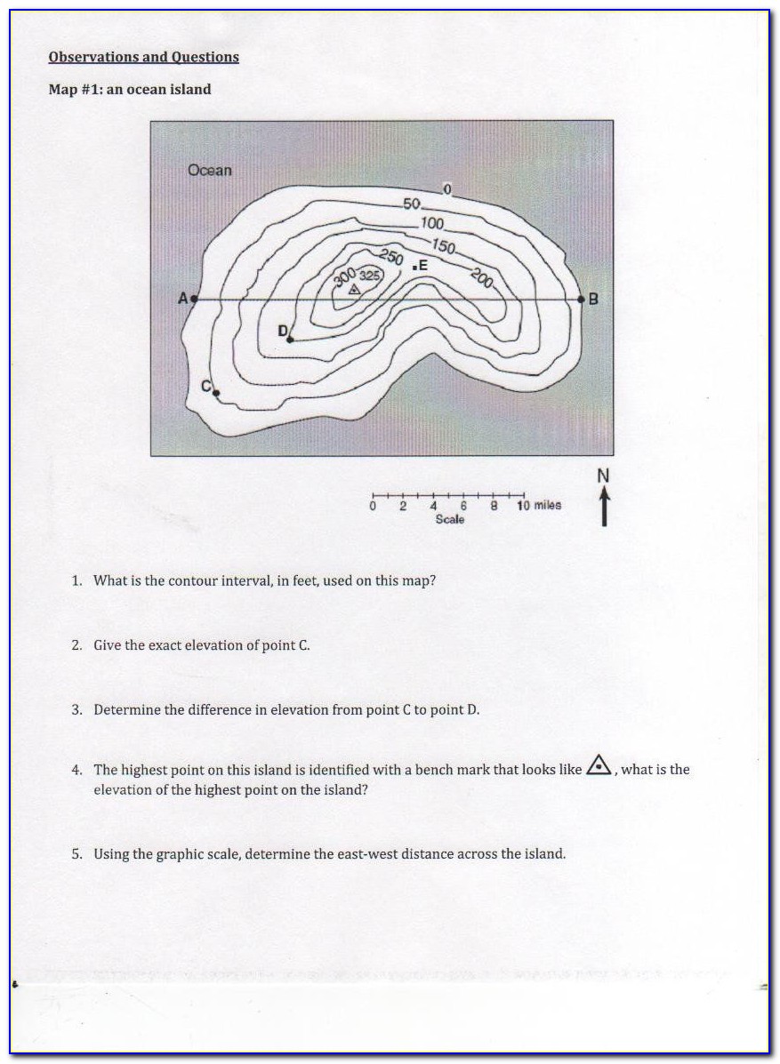 Topographic Map Worksheet Earth Science