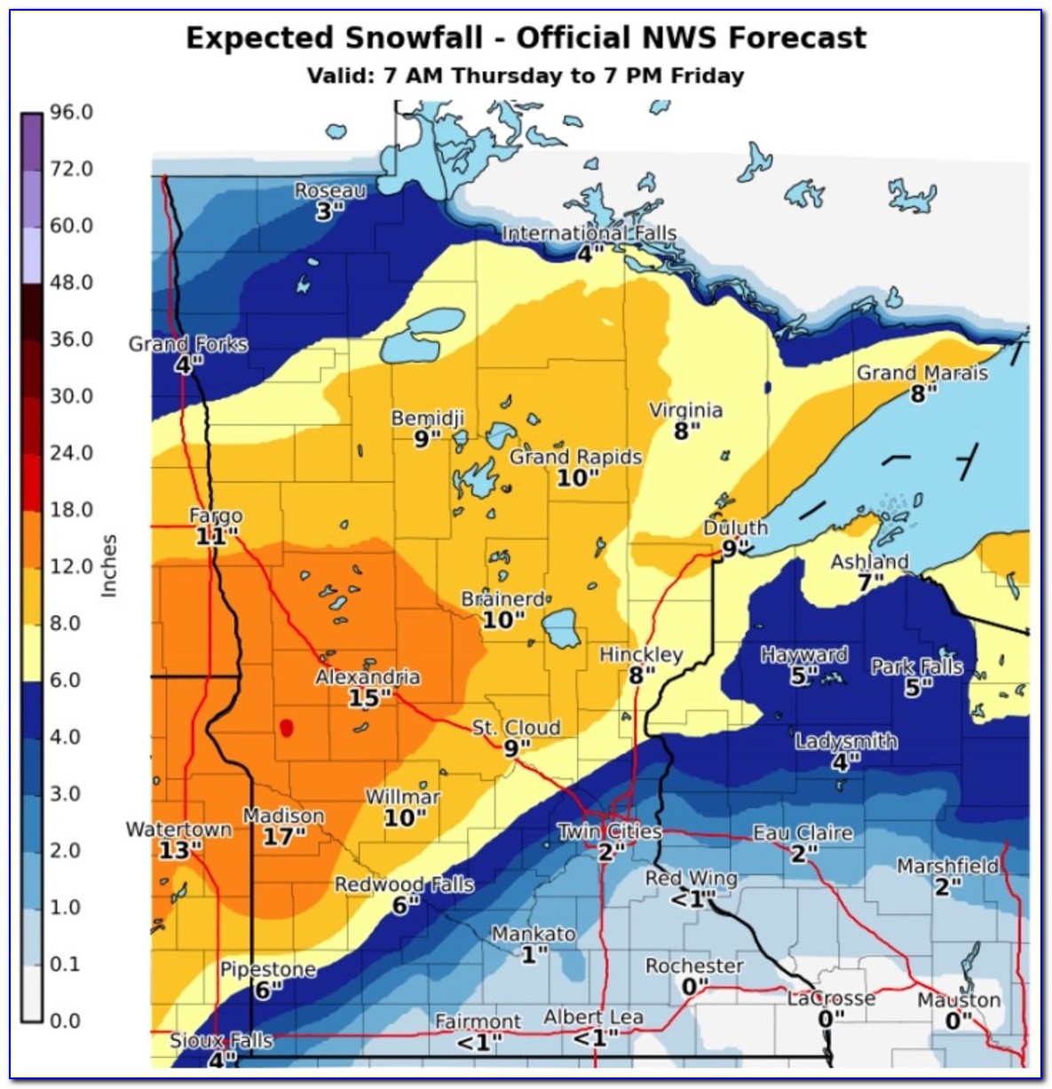 Total Snow Accumulation Map Mn