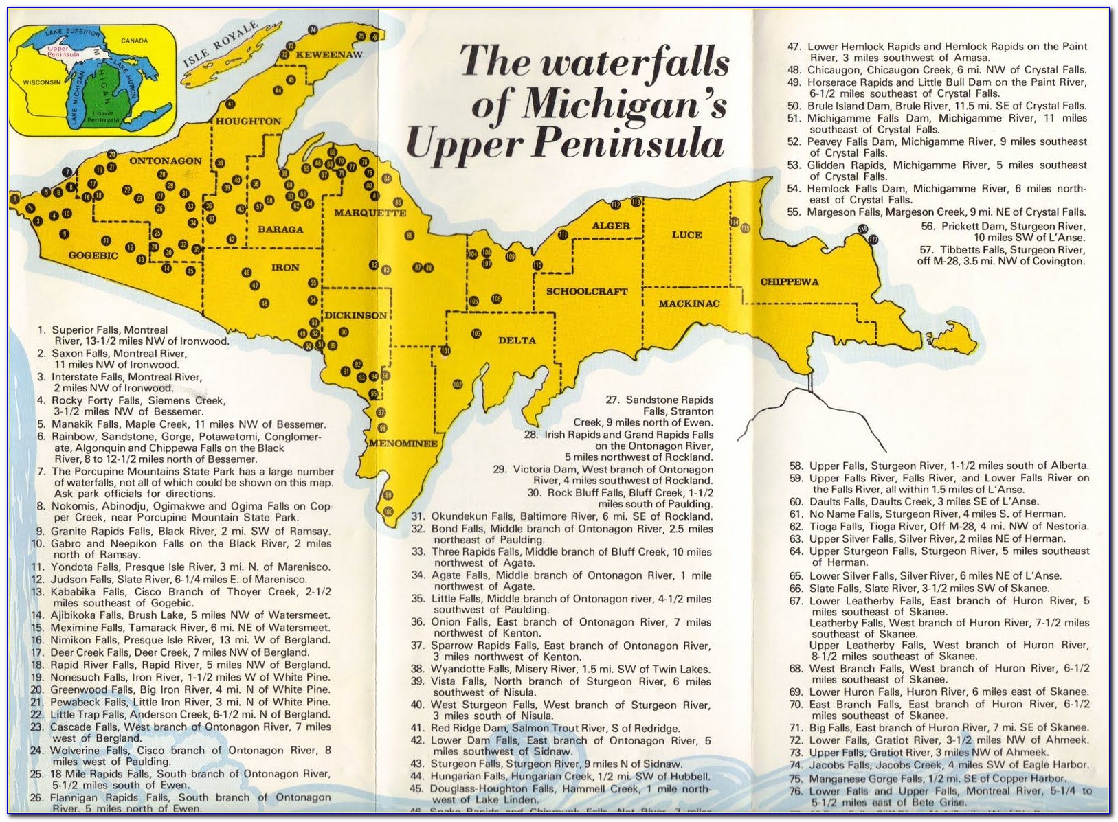 Upper Peninsula Waterfall Tour Map