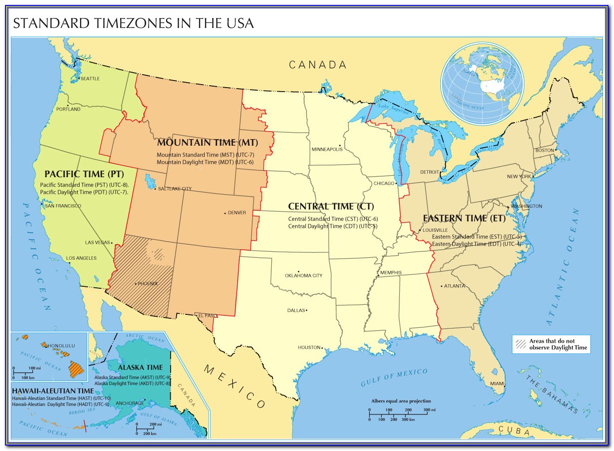 Us Time Zone Map With Cities Printable