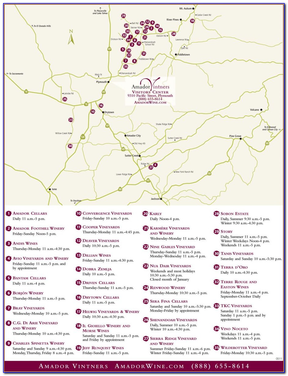 Amador Wine Country Map