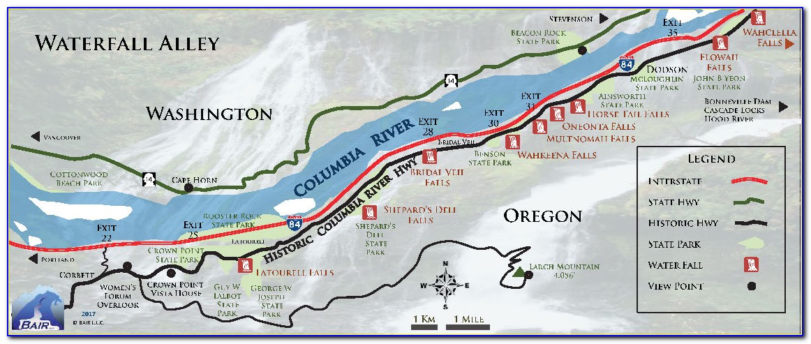 Columbia River Gorge Waterfalls Map