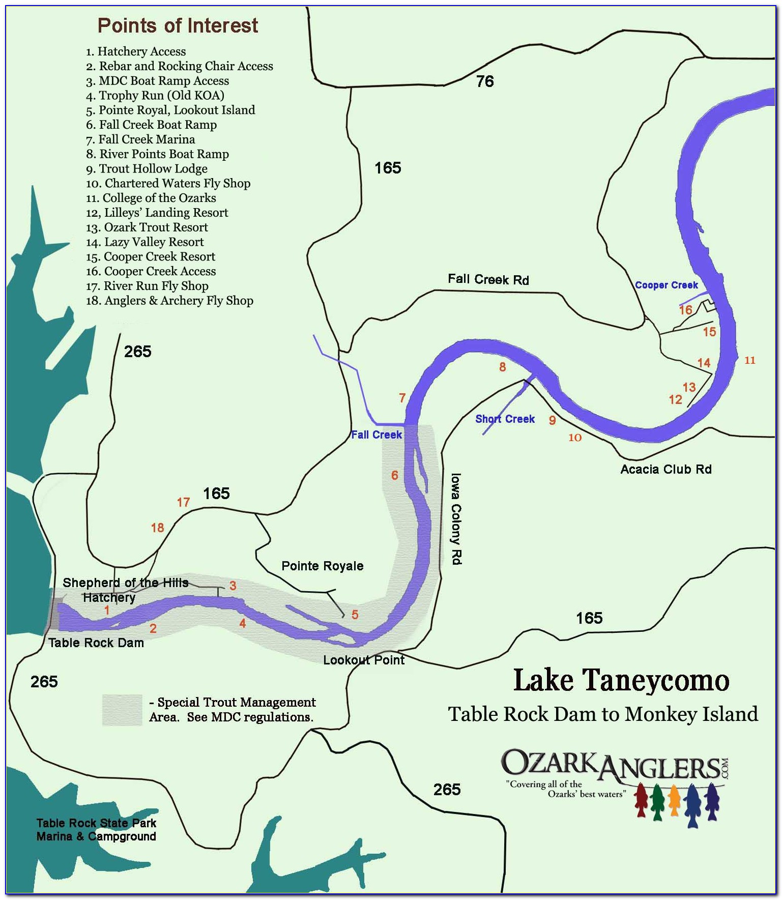 Lake Taneycomo Depth Map