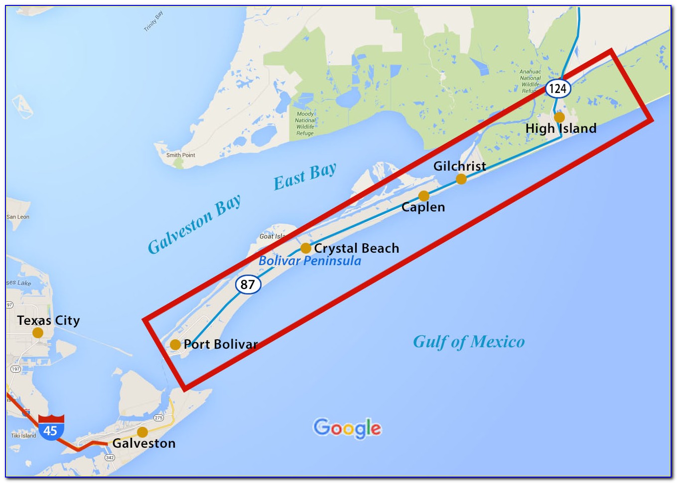 Map Of Galveston County Beaches