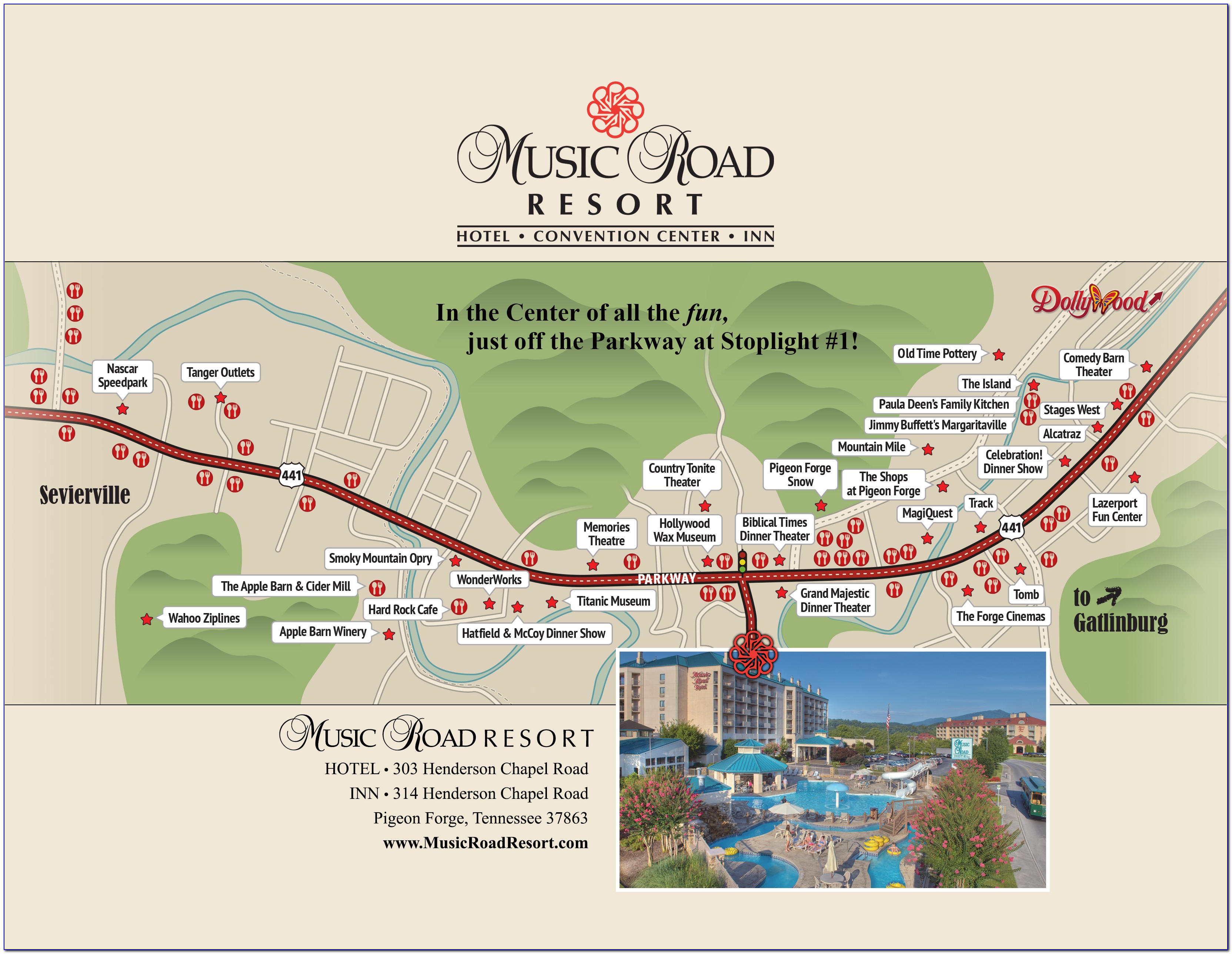 Map Of Pigeon Forge Hotels And Attractions
