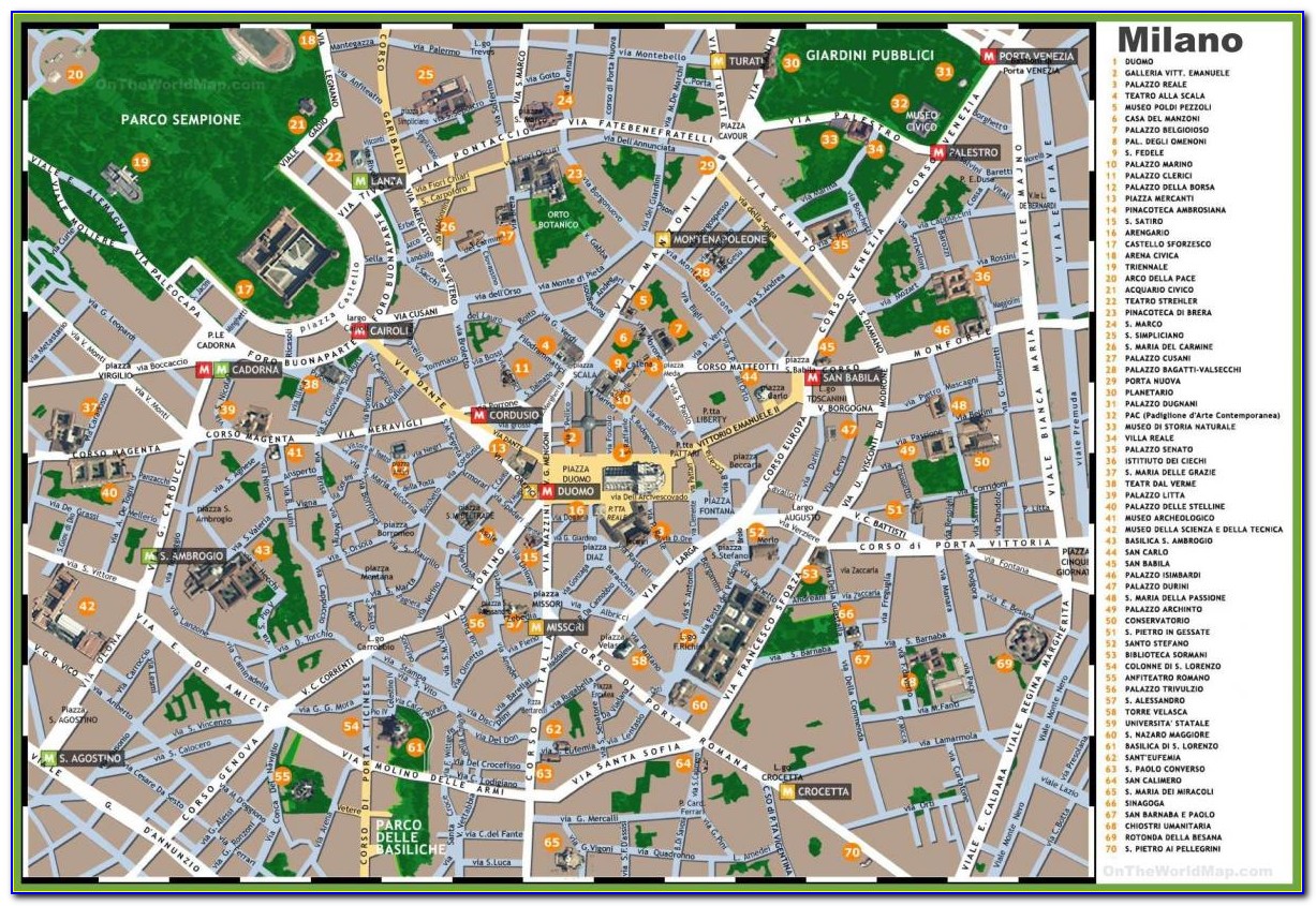Milan Italy Tourist Attractions Map