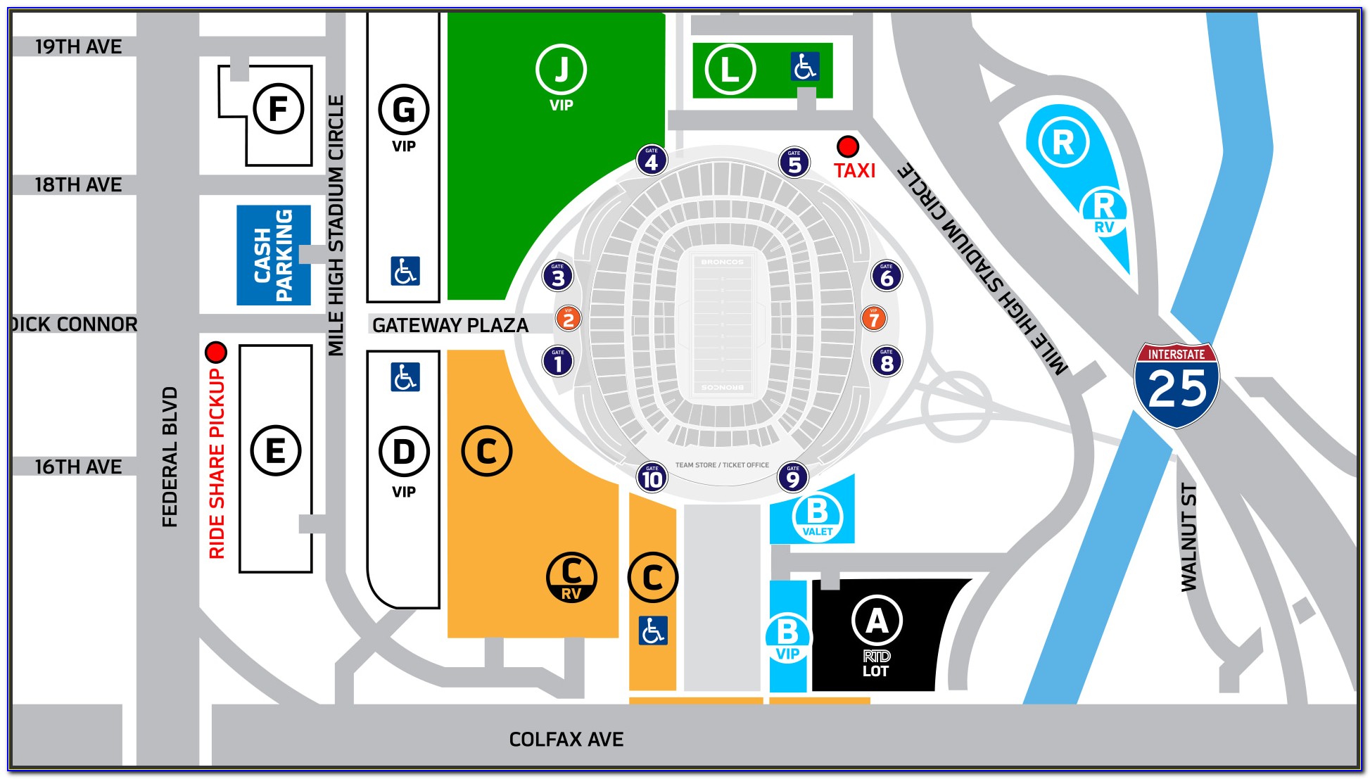 Mile High Stadium Parking Map