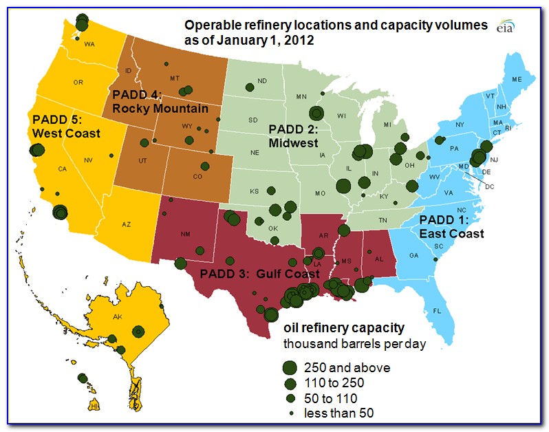 Refineries In Usa Map