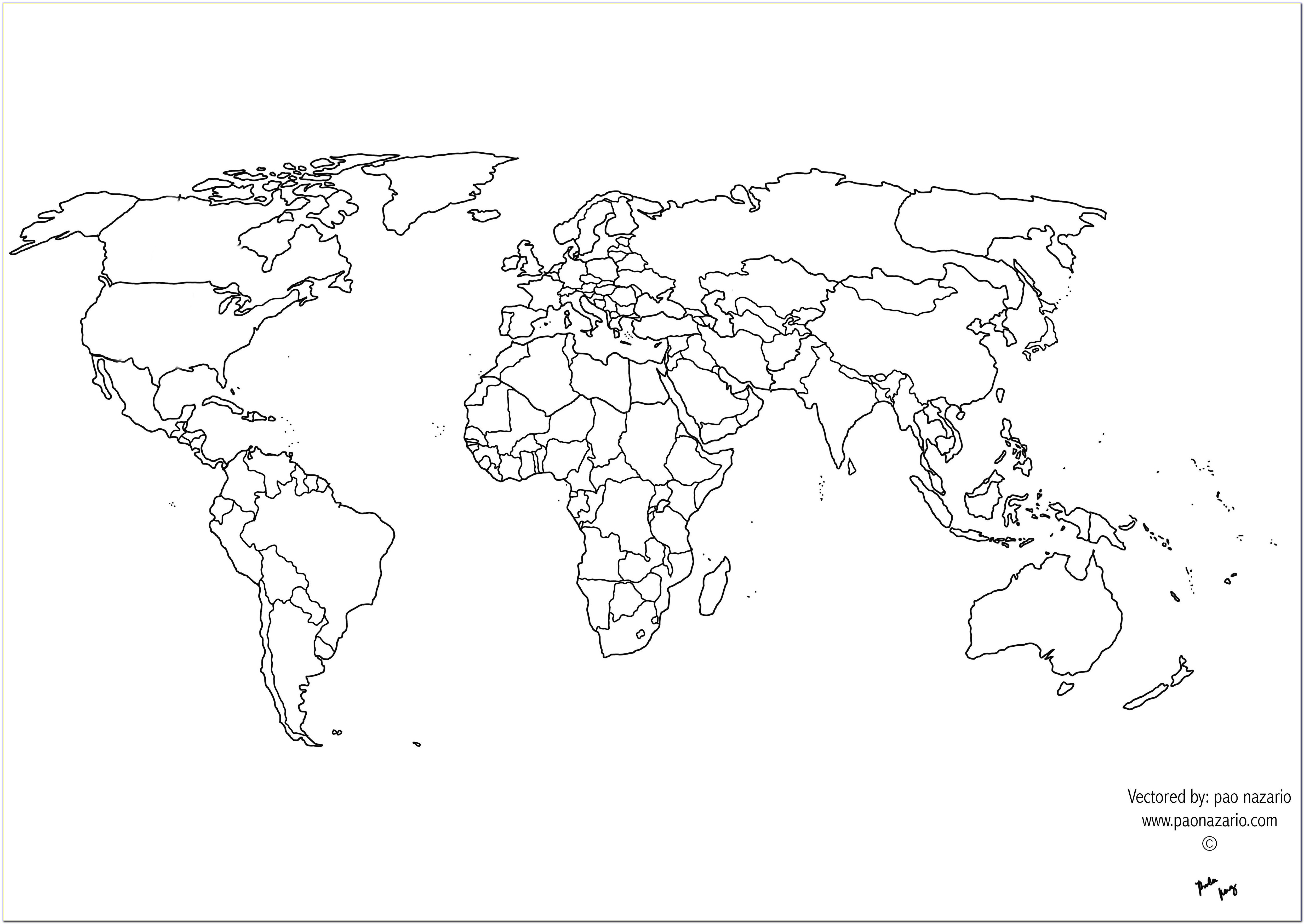 World Map Outline Black And White Printable