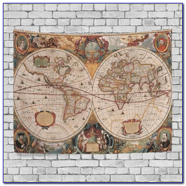 Blue Map Wall Tapestry