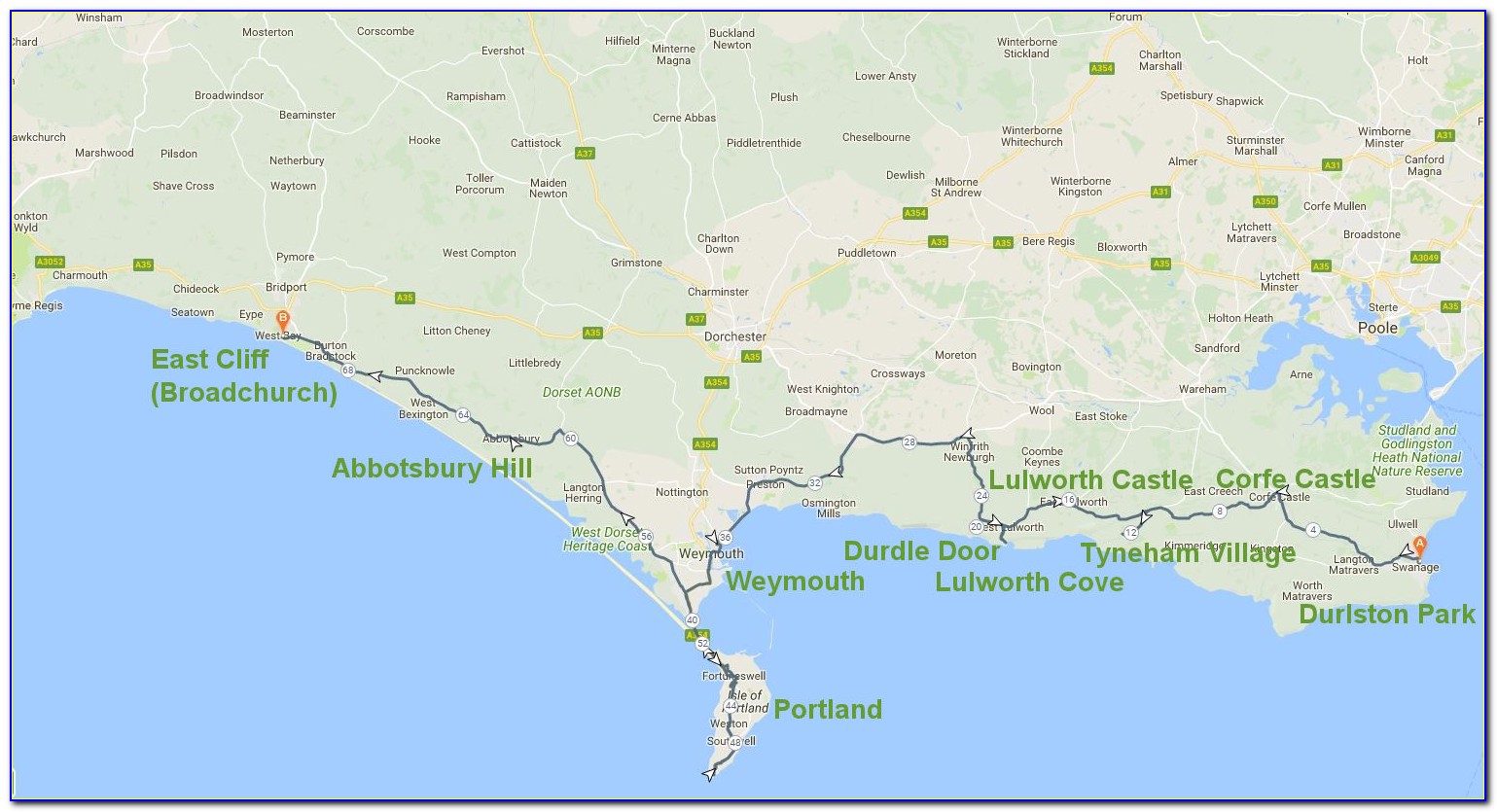 Devon Jurassic Coast Map