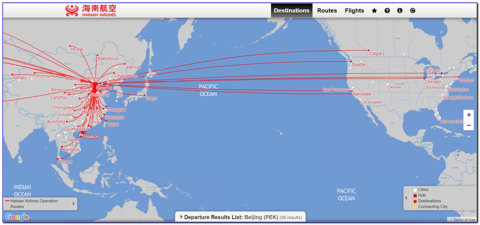 Hainan Airlines Route Map 2019