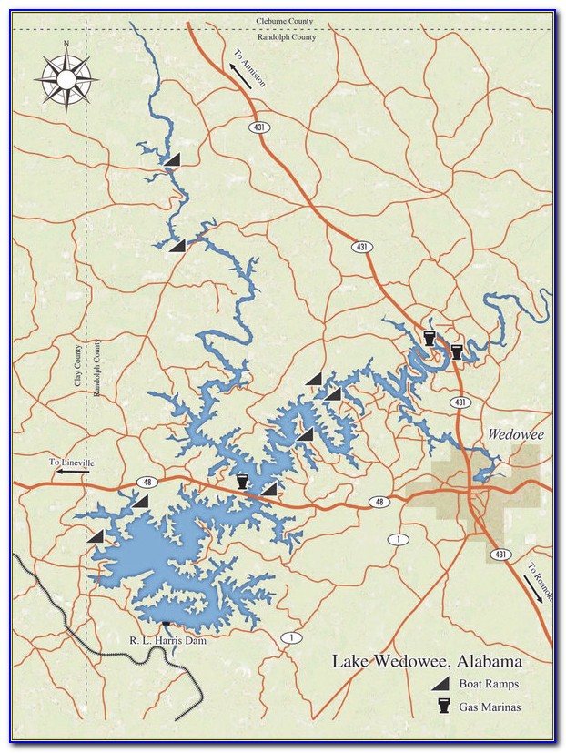 Lake Wedowee Map With Mile Markers