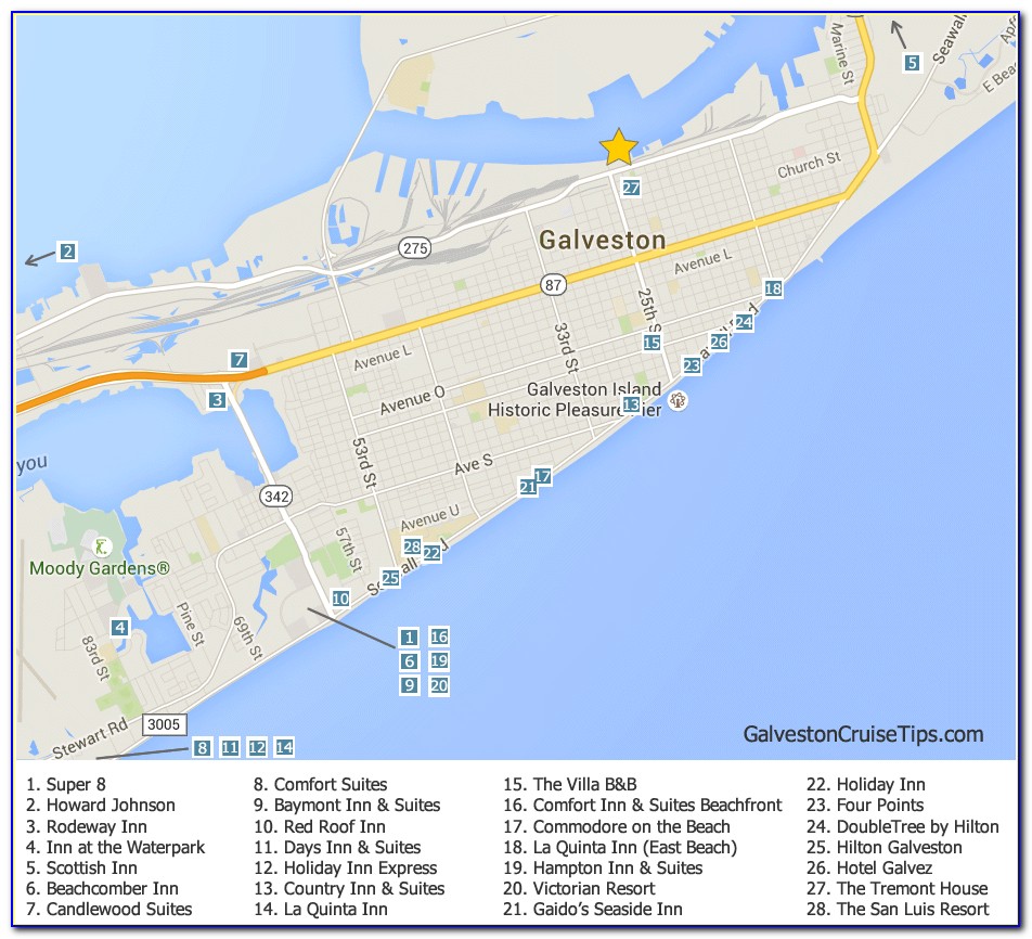 Map Of Galveston Island Hotels