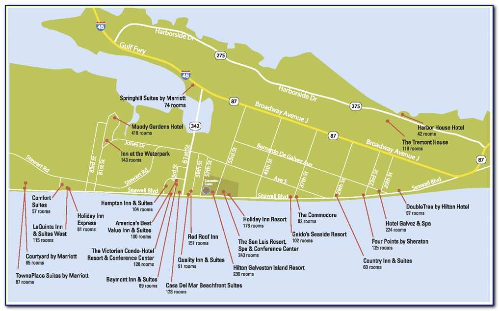 Map Of Hotels Galveston Tx
