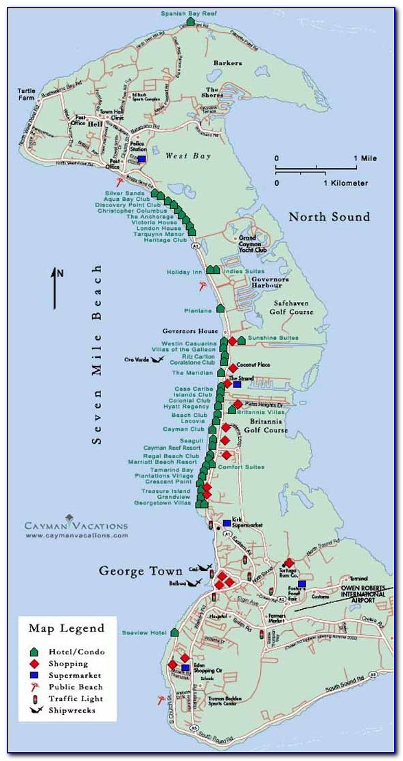 Map Of Seven Mile Beach Grand Cayman Restaurants
