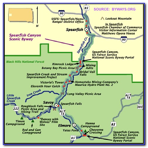Spearfish Canyon Waterfalls Map
