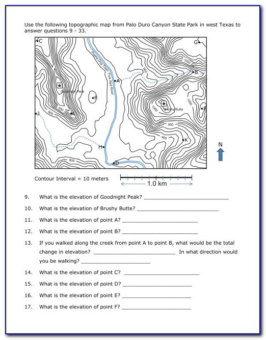 Topographic Map Reading Worksheet Answer Key 1 8